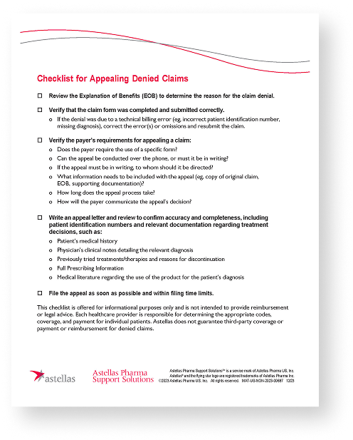 Checklist for Appealing Denied Claims