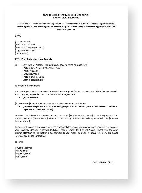 Sample Letter of Denial Appeal Template